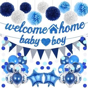 Blue and White Welcome Home Baby Boy Decoration Set